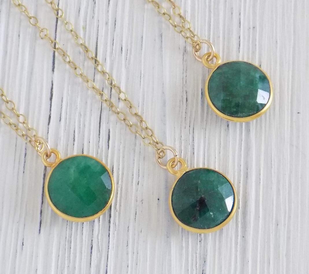 Emerald Necklace Small Raw Emerald Pendant Gold Layering Necklaces For Women M123