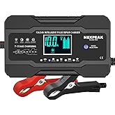 NEXPEAK 10-Amp Car Battery Charger, 12V and 24V Smart Fully Automatic Maintainer Trickle Charger w/Temperature Compensation for Truck Motorcycle Lawn Mower Boat Marine Lead Acid Batteries