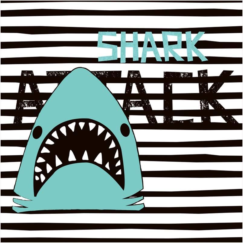 Laeacco Shark Attack Scary Vinyl 5x5ft Photography Backdrops Cute Cartoon Black and White Stripes Children Baby Birthday Kids Party Wallpaper Studio Photo Props Graphic Banner Fish Sea Danger