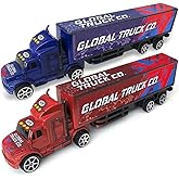ArtCreativity Semi Truck Toys for Boys, Set of 2, Pull Back Truck Toys for Kids in Red & Blue, Trailer Trucks for Hours of Pretend Play, Unique Toy Car Party Decorations and Boys’ Room Decor
