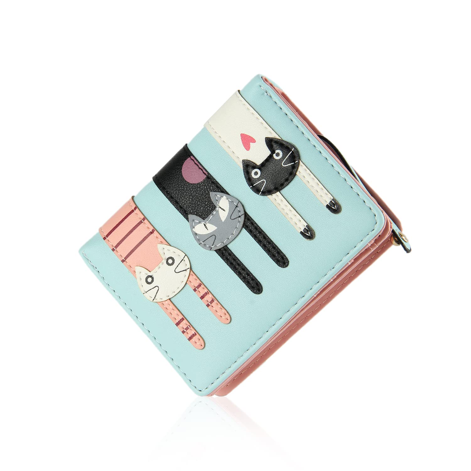 EVEOUT Women's Wallet PU Leather Purse Cute Short Bifold Money Bag with Coin Purse Card Holder Light Blue