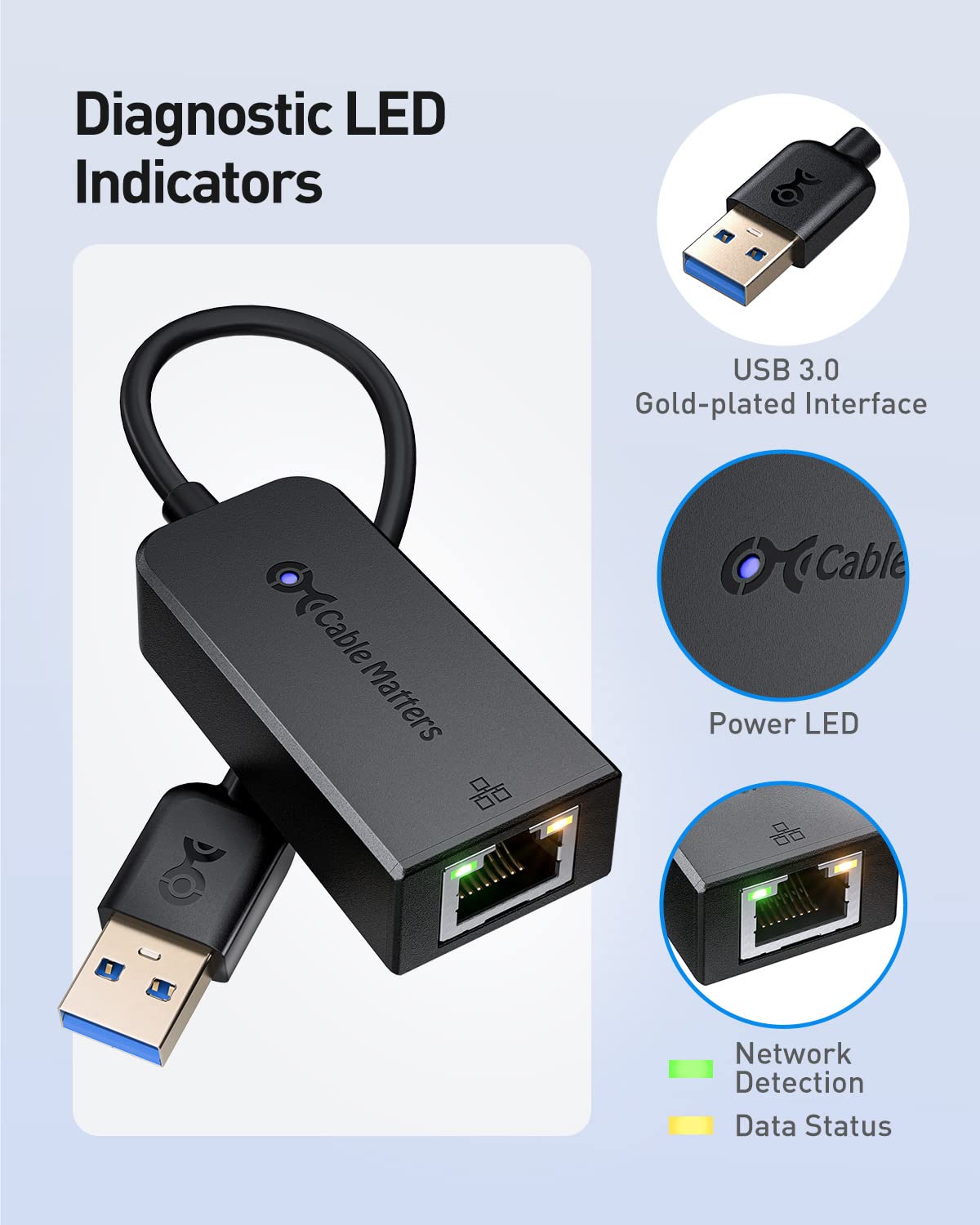 Cable Matters Plug & Play USB to Ethernet Adapter with PXE, MAC Address Clone Support (USB3.0 to Gigabit Network, Ethernet to USB Adapter for Laptop) Supporting 10/100/1000Mbps