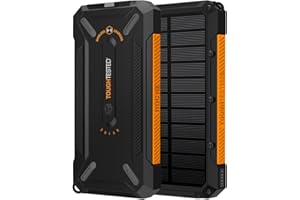 ToughTested 16,000 mAh Fast Charging Solar Power Bank, Portable Solar Charger External Battery Bank with Wireless Charging | IP65 Waterproof, Dustproof, Shockproof for Camping, Travel & Emergency Use