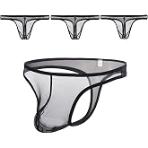 JINSHI Men's See Through Sexy Thongs Underwear Mesh Pouch G-string Bikini | Bulge Pouch, T-Back, Butt-Flaunting, Sheer, Low Rise, Transparent, Lightweight, Breathable, Sport, Athletic, Workout, Casual