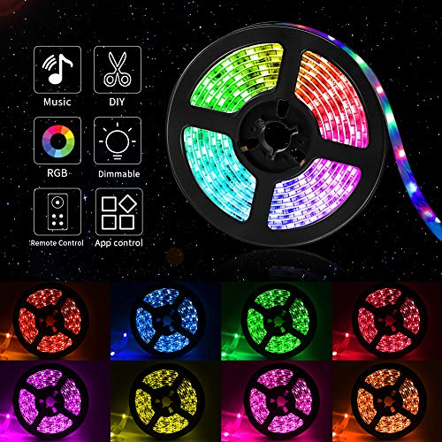 Delicacy 49.2ft LED Strip Lights Music Sync,Color Changing LED Light Strip 5050 RGB Bluetooth App Control,Sensitive Built-in Mic LED Tape Lights with Remote for Home TV Party Decoration