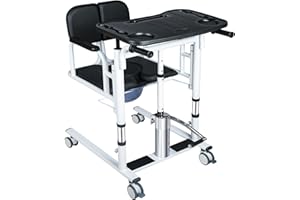 JINRRENYI Patient Lift Transfer Chair for Elderly and Home, Portable Adjustable Height Lift Nursing Wheelchair 180° Split PU Leather and Thickened Sponge Seat, 440lbs, 4 in1 Footrest Hydraulic Lift Chair