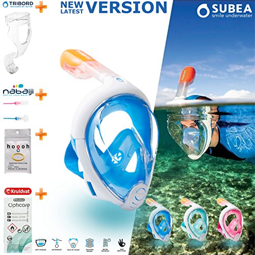 SUBEA TRIBORD EASYBREATH Full Face Snorkeling Mask (Latest Ver.) (BLUE, S/M)