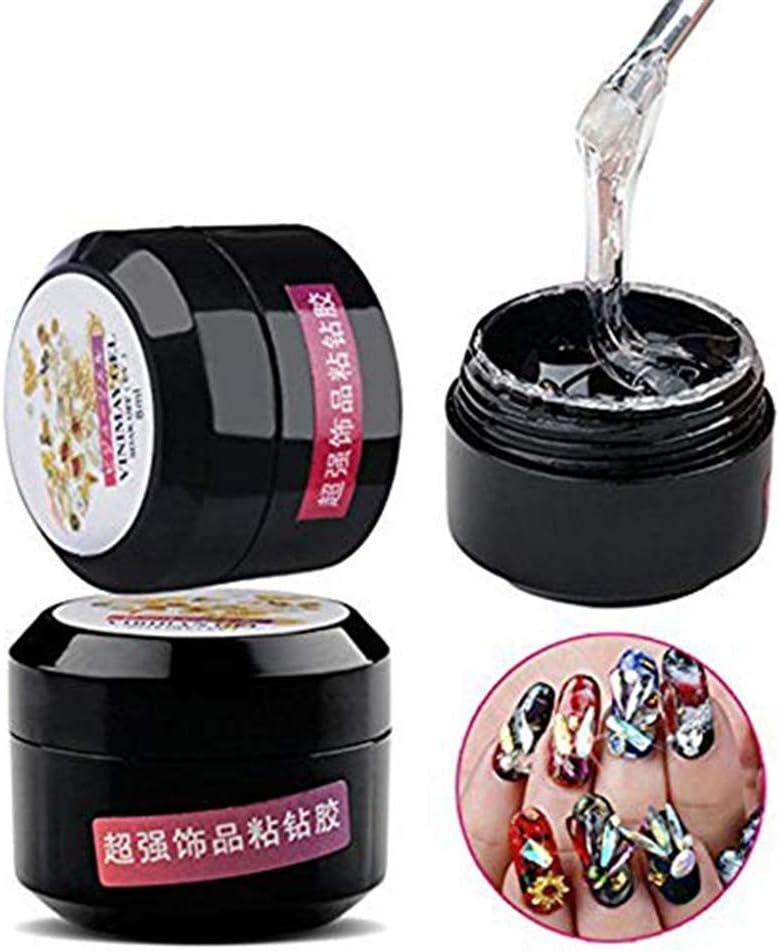 MISMXC Nail Art 8ml Rhinestone Glue Gel Adhesive Resin Gem Jewelry Diamond Polish Clear Decoration (UV Light Cure Needed) Thicker&More Sticky than Others