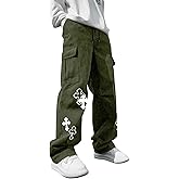 BEAUDRM Men's Cross Graphic Baggy Cargo Pants Drawstring Waist Wide Leg Sweatpants Streetwear