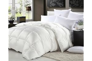 Grandeur Linens Twin Extra Long (XL) Size Luxurious 1200 Thread Count Siberian Goose Down Comforter, 100% Egyptian Cotton Cover, Solid White Color, 750 Fill Power, 50 Oz Fill Weight