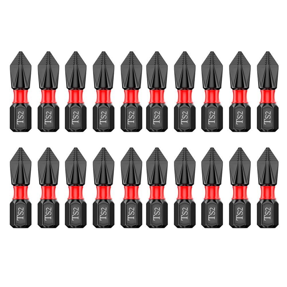 Saipor 20pcs 1"/25mm PH2 Anti Slip Phillips Bit #2 Insert Bits, Magnetic Phillips Screwdriver Bit Set, Strong Magnetism Drill Bits, 1/4 Inch Hex Shank TS2 Steel Cross Impact Screws Driver Bits