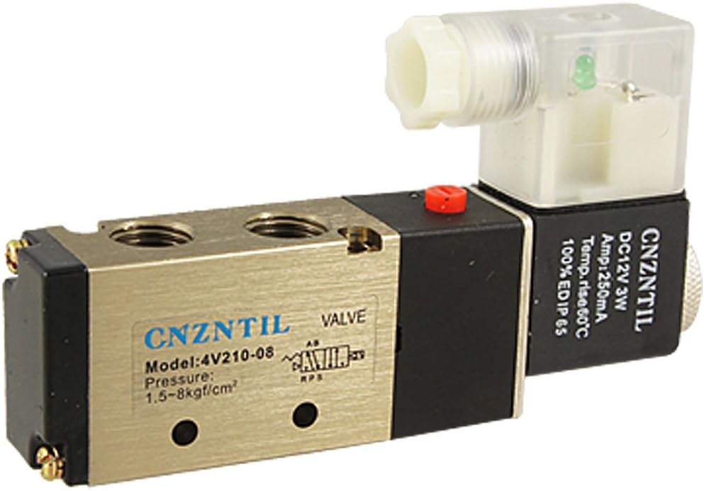 IIVVERR DC 12V Pneumatic 5 Ways 2 Position Single Solenoid Valve 250mA (DC 12V Neumática 5 vías 2 válvulas solenoides de posición 250mA