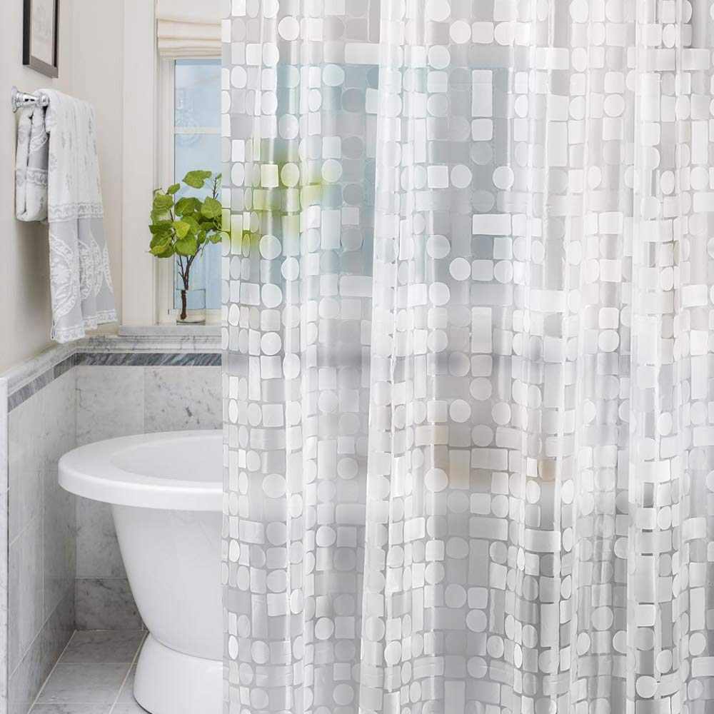 LEMON CLOUD Shower Curtain, PEVA Waterproof and Mould Resistant, Weighted Hem Bathroom Curtains with 3 Magnets and 12 White Plastic Hooks (Geometric, 180x200 cm)