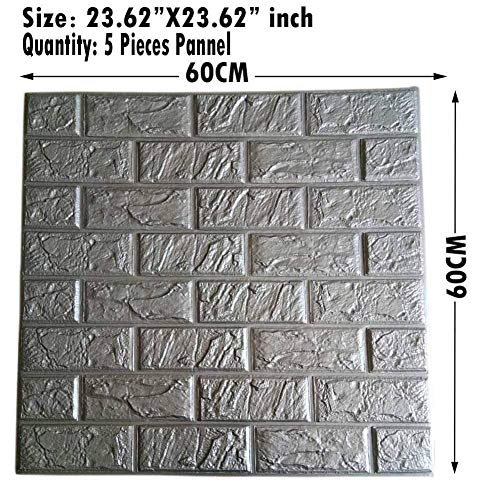 POPPAP 3D Foam Wall Panels Grey Color Peel and Stick Brick Wallpaper Self-Adhesive Removable for TV Walls, Background Wall Decor 10PCS