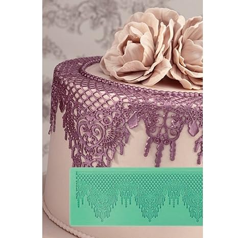 Cake Company Pavoni Magic Decor Silikonmatte für essbare Spitzen-Deko, 135 x 368 mm, Silikon-Matte zum Backen in Barock-Optik