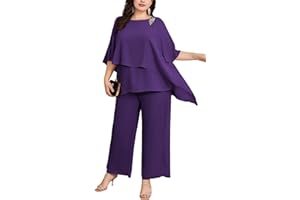 Hanna Nikole Plus Size Mother of Bride Pant Suits 2 Piece Chiffon Sets Ruffle Layers Wedding Guest Outfit