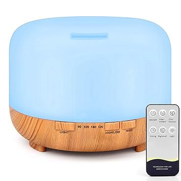 Amazon Com Renwer Essential Oil Diffuser 500ml Remote Control Diffusers For Essential Oils Ultrasonic Humidifier Aromatherapy Diffuser With 7 Color Changing Led Lights Waterless Auto Off Beauty