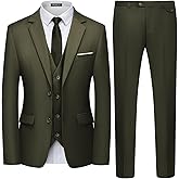 WULFUL Men's 3 Piece Slim Fit Suit Set Two Button Blazer Jacket Vest Pants Tuxedo Set for Party, Wedding and Business
