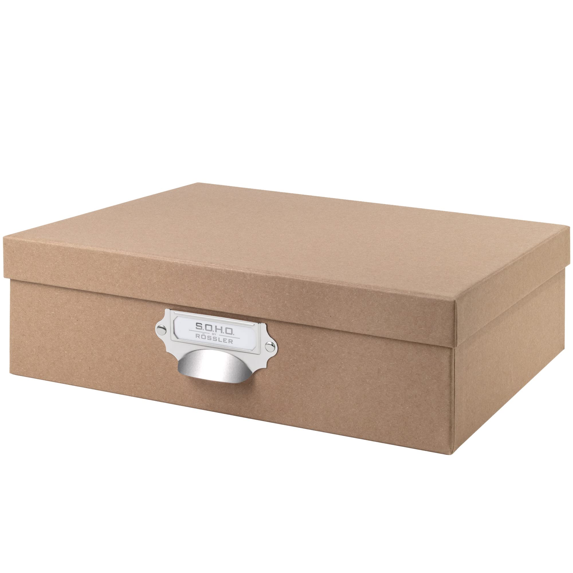 Rössler Papier 1343452620 - S.O.H.O. Opbergdoos met handvat en beschrijfbaar inlegetiket, Kraft, 337 x 105 x 255 mm, 1 stuk