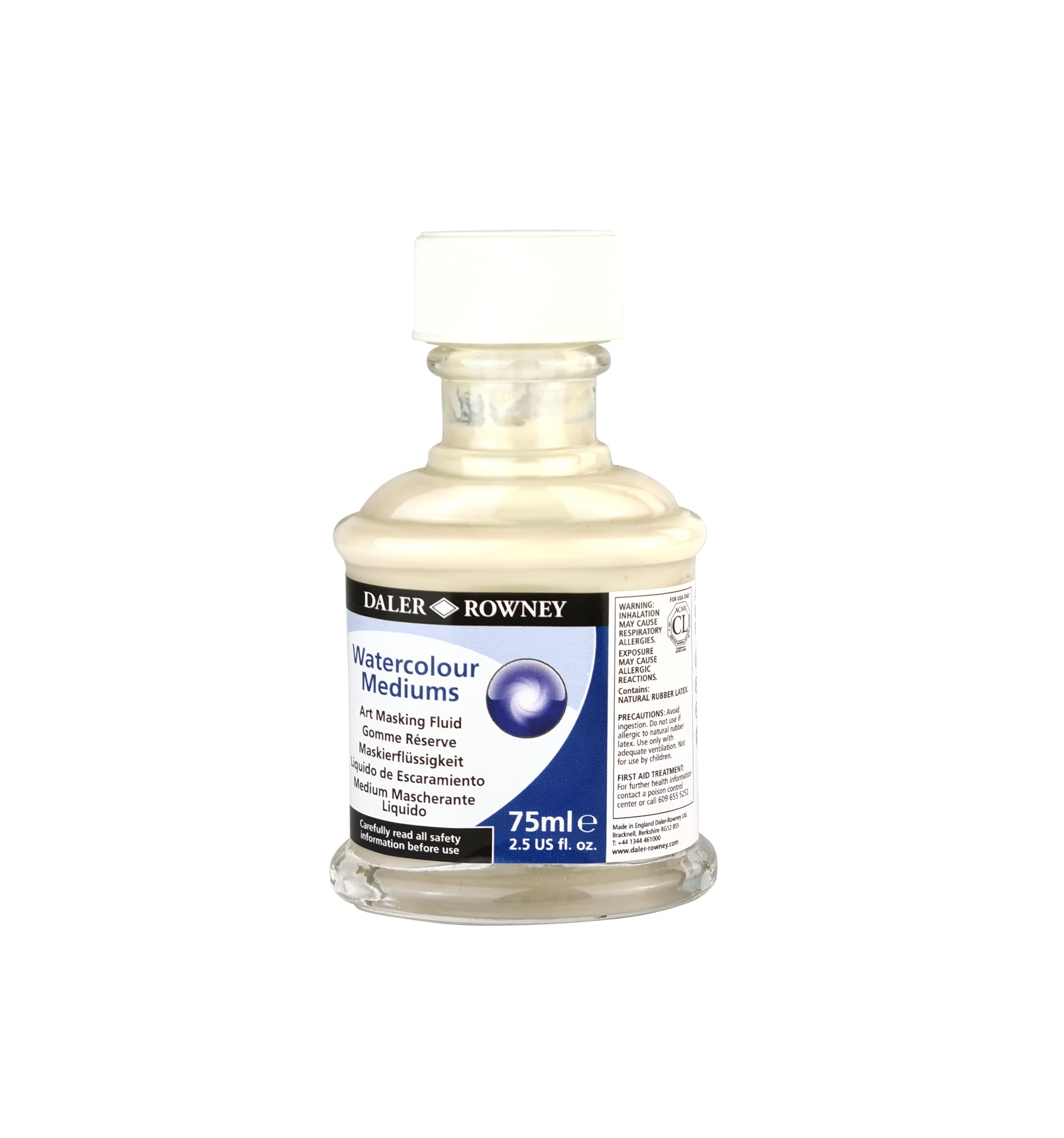 Daler-Rowney Aquafine Watercolour 75ml Art Masking Fluid Medium, Glass Jar with Child Lock Cap, Ideal for Professional Artists & Students