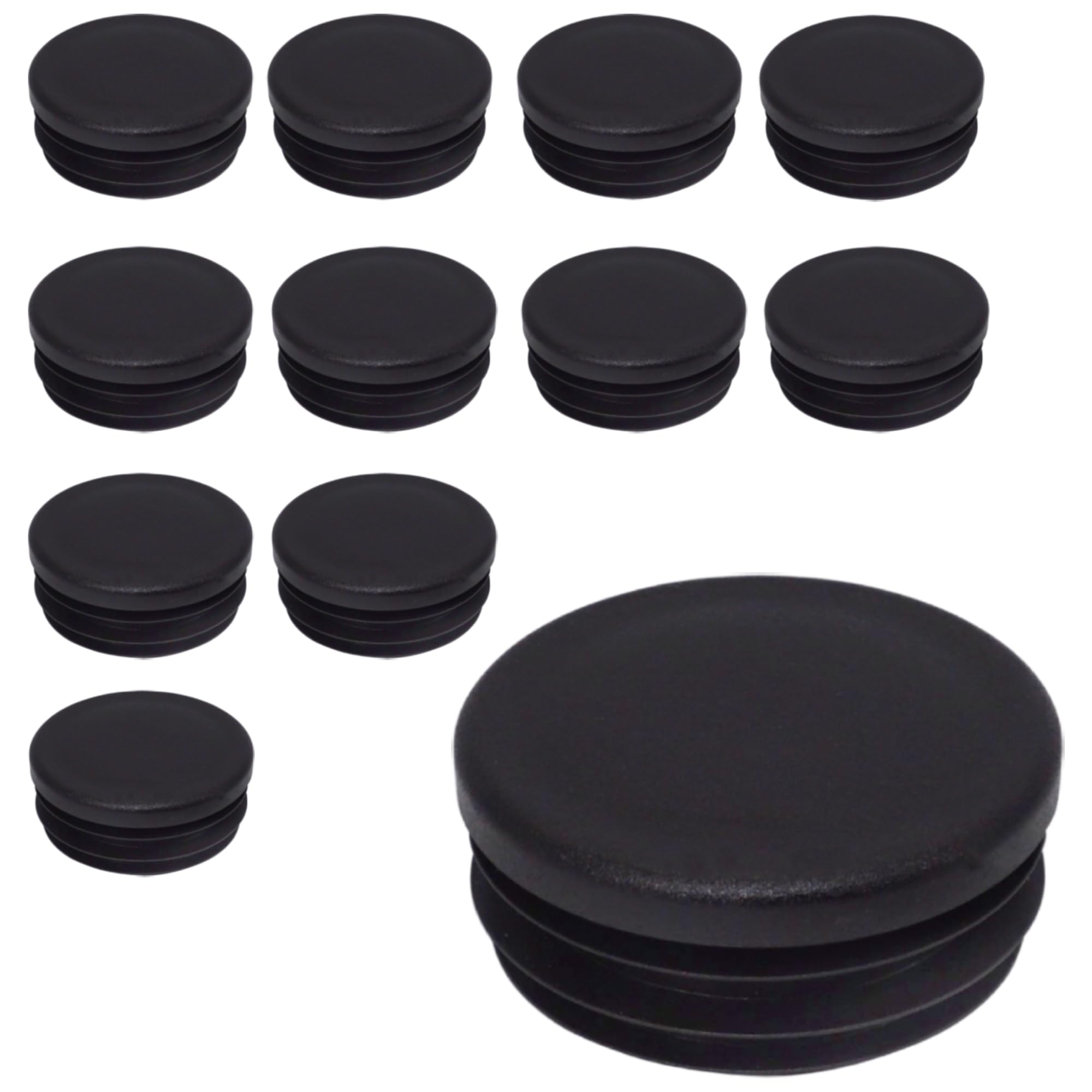 SKIR'CO (12 pcs) Round Tube Inserts 45 mm, Fence Post Plugs, Black Plastic Tube End Caps, Pipe Plugs, Black RAL 9005