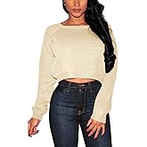 Pink Queen Crop Sweaters for Women Trendy Crew Neck Long Sleeve Fall Ribbed Pullover Cropped Knit Tops