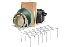 Expandable Adjustable Kitchen Organizer, Stainless Steel Plate Lid Pot Rack for Cabinet Storage and Steaming, Space Saving Di