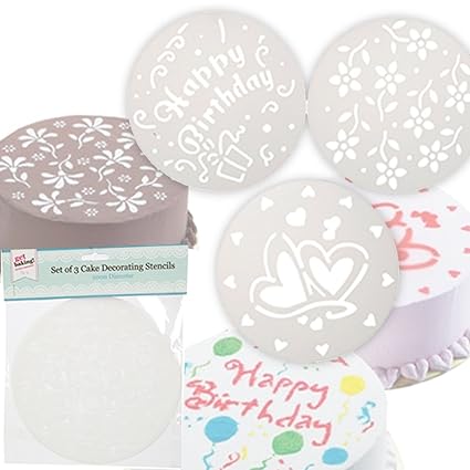 Set 3 Cake Decorating Stencils 20cm Baking Bakeware Home Kitchen