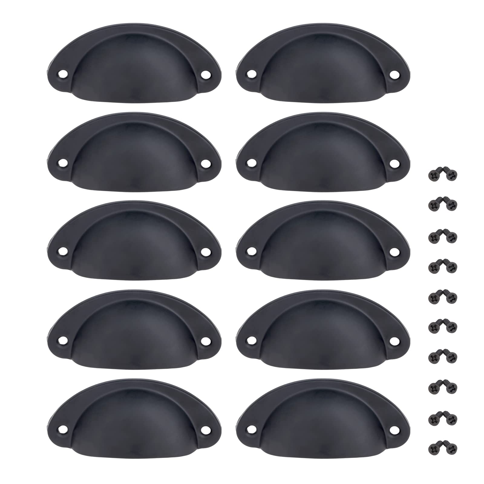 Yetaha 10PCS Black Drawer Handles, Cabinet Cup Pull Handle 82x35mm Drawer Shell Pull Handles, Vintage Antique Kitchen Cupboard Pulls Furniture Knob