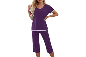 Sdwingk Women's Pajama 2 Piece Sets Short Sleeve Tops and Capri Pants Printed Sleepwear Comfy Loungewear Casual Lounge Set