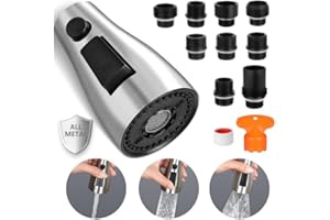 PZTO Kitchen Faucet Head Replacement,Rust-proof, Fits Pull Down Sink Faucets Metal Sprayers parts, with 10 Adapters, 3-Function Cleaning, Compatible with American Standard Brushed Nickel