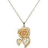 AliveRose Real Rose Gold Dipped Necklace Gifts for Women, 24K Gold Dipped Rose Pendant Necklace Jewelry Mothers Day Anniversaries Birthday Christmas Special Occasions Gifts for Her Mom Wife