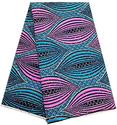 pqdaysun African Super Wax Print Fabric Ankara Fabric Wax Material 6 Yards for Sewing Dress Clothing wax002-wine (Teal Pink)