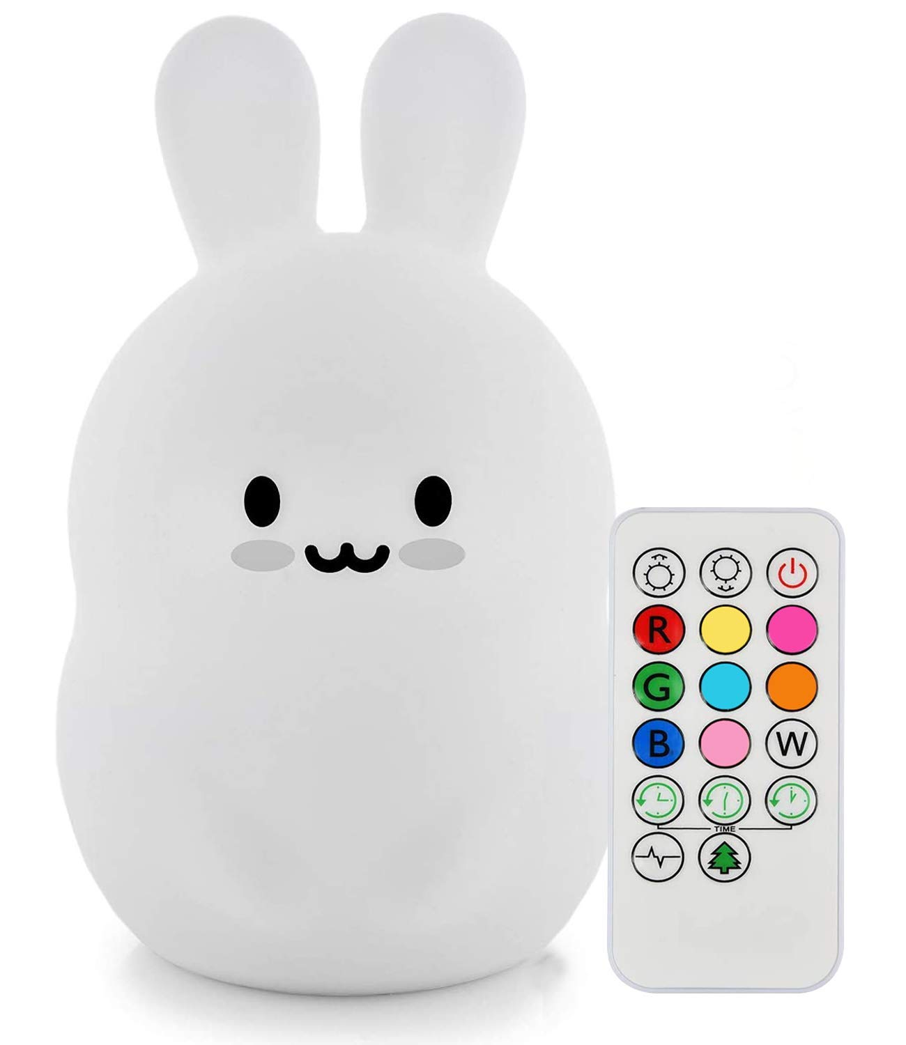 Tianhaixing Rabbit Night Light for Kids, Rechargeable LED Children Lamp, Soft Silicone (BPA Free) for Baby/Boys/Girls/Adult, Remote & Touch Control Adjustable Brightness and Colors, Indoors/Outdoors