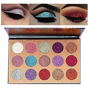Image of Beauty Glazed Ultra Pigmented Glitters No Glitter Glue Required Powder Glitter Eyeshadow Palette Creamy Glitter Pro Makeup Palettes for Glitter Eyes Shimmer and Gorgeous 15 Colors Waterproof Magnetic