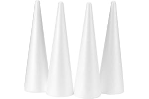 YURN Craft 4 Pack Foam Cones for Crafts, Foam Trees Cones, 4.6×15.35 in Cones Shaped Foam for Christmas Decorations, Gnomes, and DIY Art Projects.
