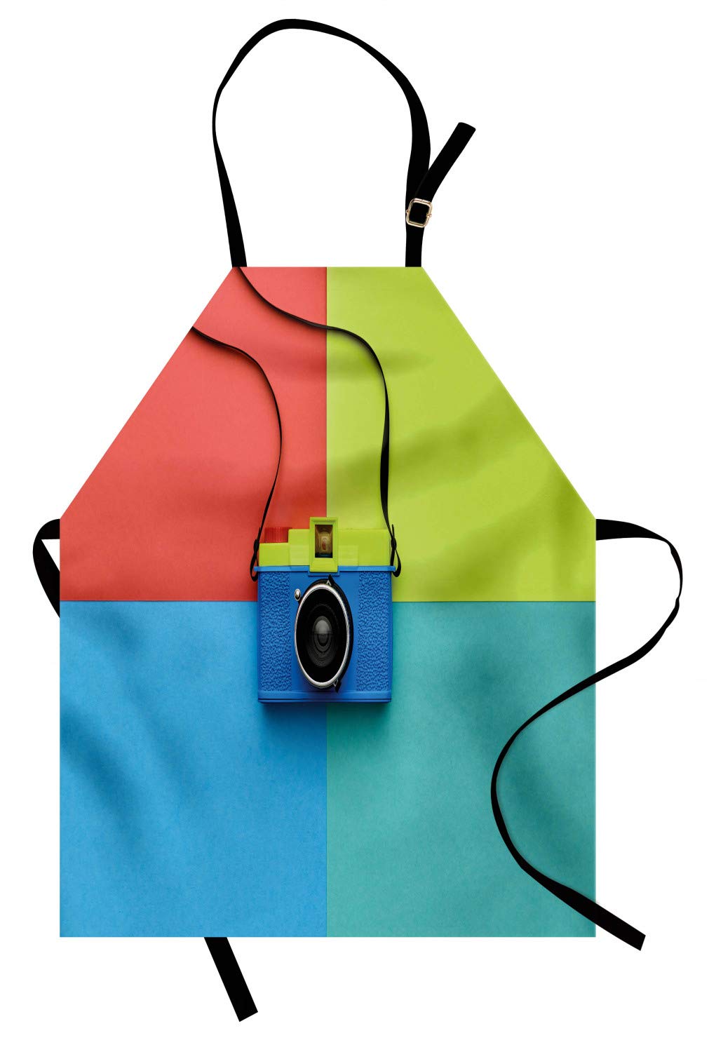 ABAKUHAUS Pastel Apron, Retro Style Fashion Film Camera on Colorful Backdrop Hipster Pop Urban Accessories, Unisex Kitchen Bib Apron with Adjustable Neck for Cooking Baking Gardening, Multicolor
