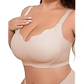 USEASY Wireless Bras for Women Plus Size Push Up Bra No Underwire Seamless Scalloped Full Coverage Bralette Comfortable
