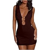 Floerns Women's Deep V Neck Bodycon Mini Dress Sleeveless Party Night Out Dresses