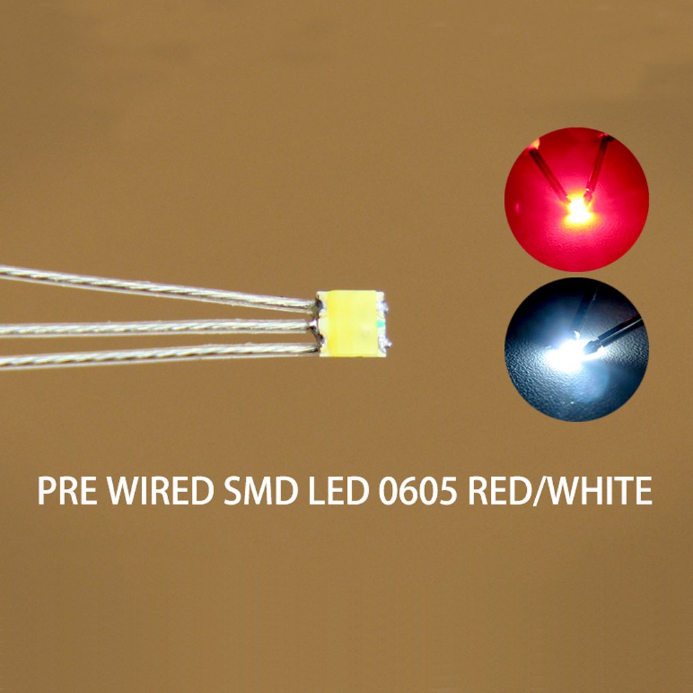 Evemodel DT0605RW 20pcs Pre-soldered litz wired Bi-color RED/WHITE SMD Led 0605 NEW