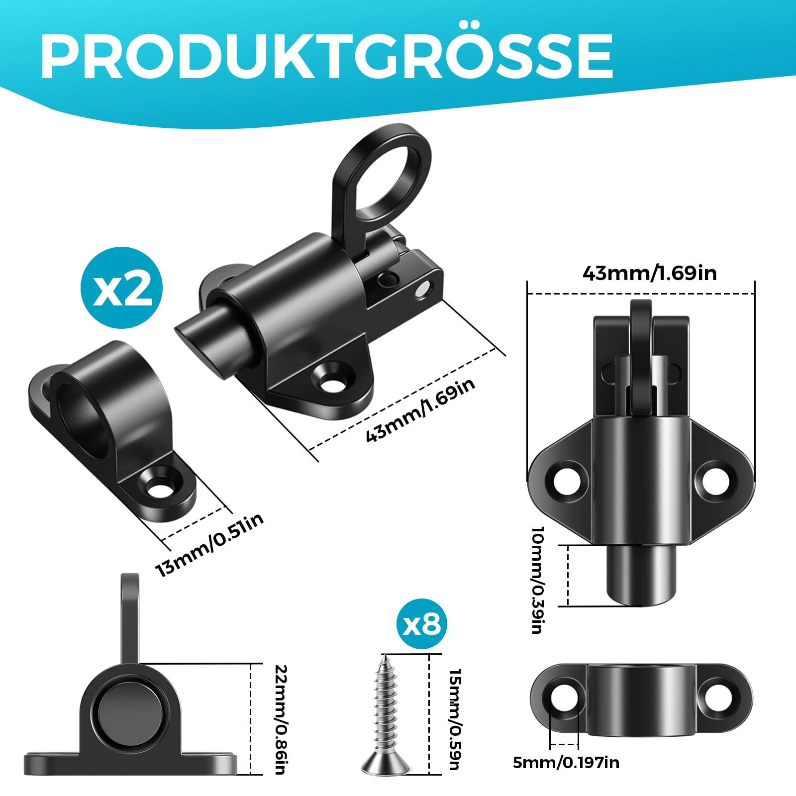 2 Stück Automatische Türriegel, Federriegel Schlossriegel, Riegelschloss Gartentor Riegel Schubriegel mit Schrauben, Schiebeschloss für Fenster, Schranktüren, Gartentore, Tierkäfige usw 7