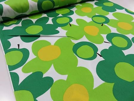 Amazon 北欧風大きな花柄とリンゴ グリーン オックス生地 北欧風 生地 布地 ぬの プリント コットン生地 入園 布 生地 通販