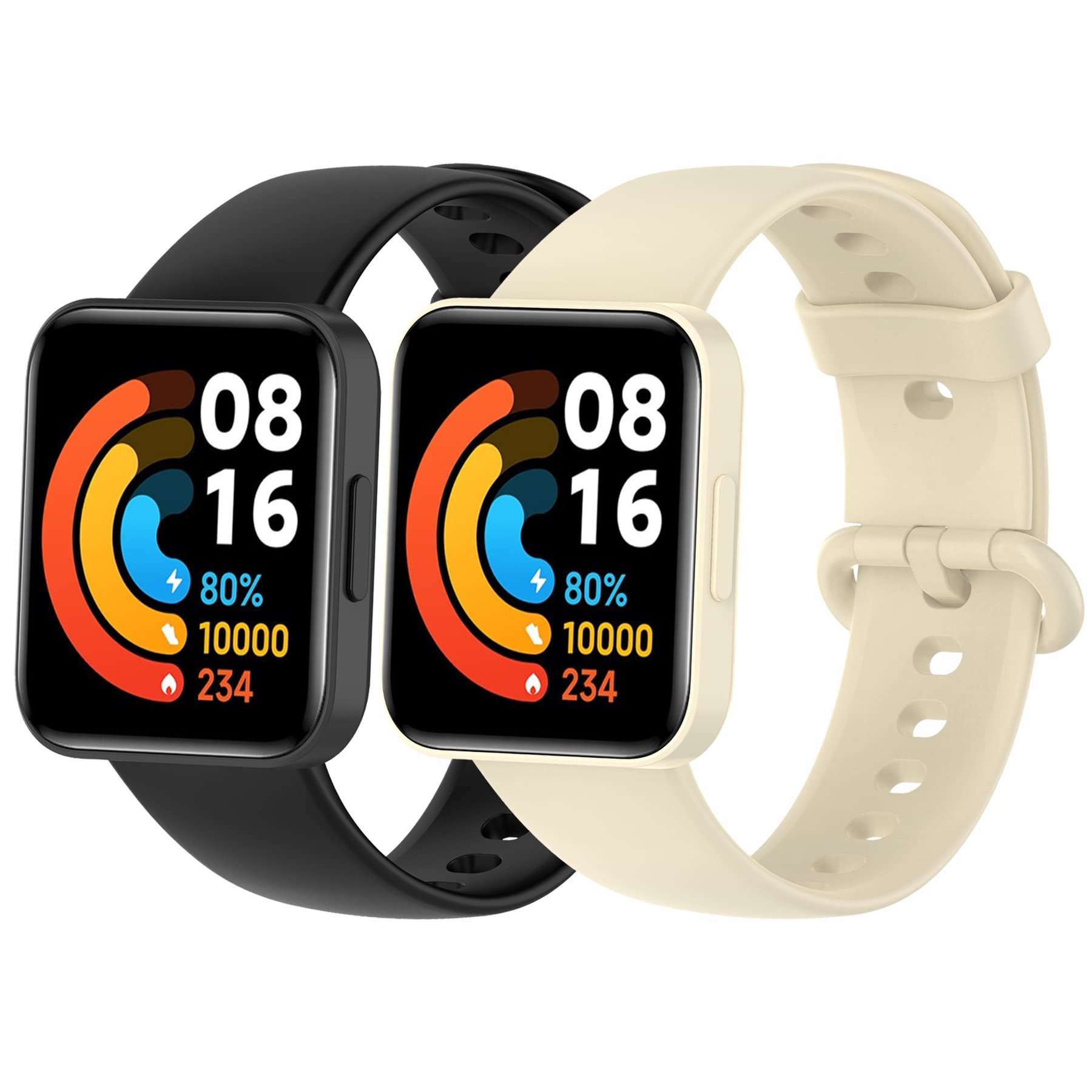 MIJOBS 2 Straps Compatible with Redmi Watch 2 Lite & POCO Watch & Xiaomi Mi Watch 2 Lite Silicone Strap for Men, Women