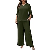 AUCICCOO Plus Size Pants Suits for Women Dressy 2 Piece Sets with 3/4 Sleeve Top Wide Leg Pants for Work & Daily Wear