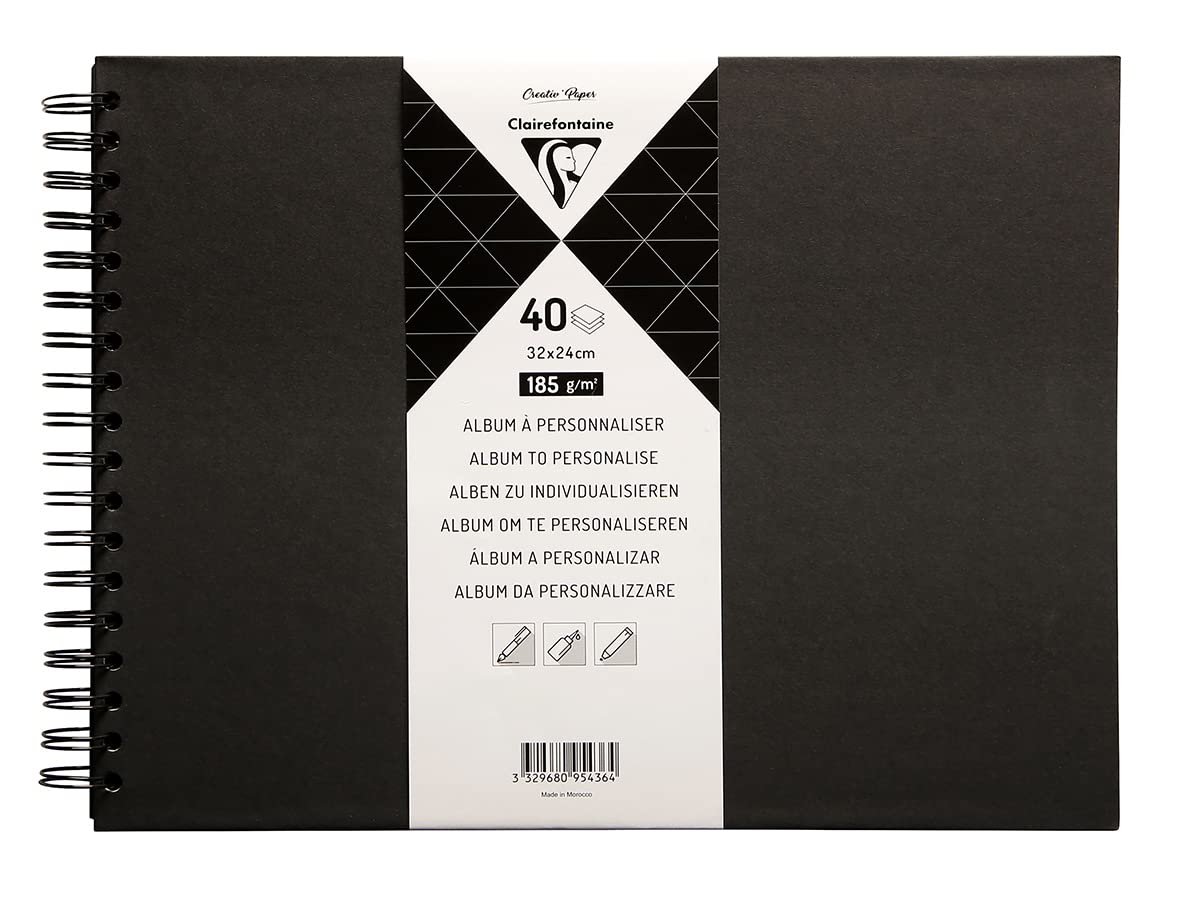Clairefontaine 95436C Spiral Album to Personalize 40 Sheets of 185g/m² Thick Black Paper Format 32x24cm Black Hard Cover - Creative leisure, DIY, Scrapbooking
