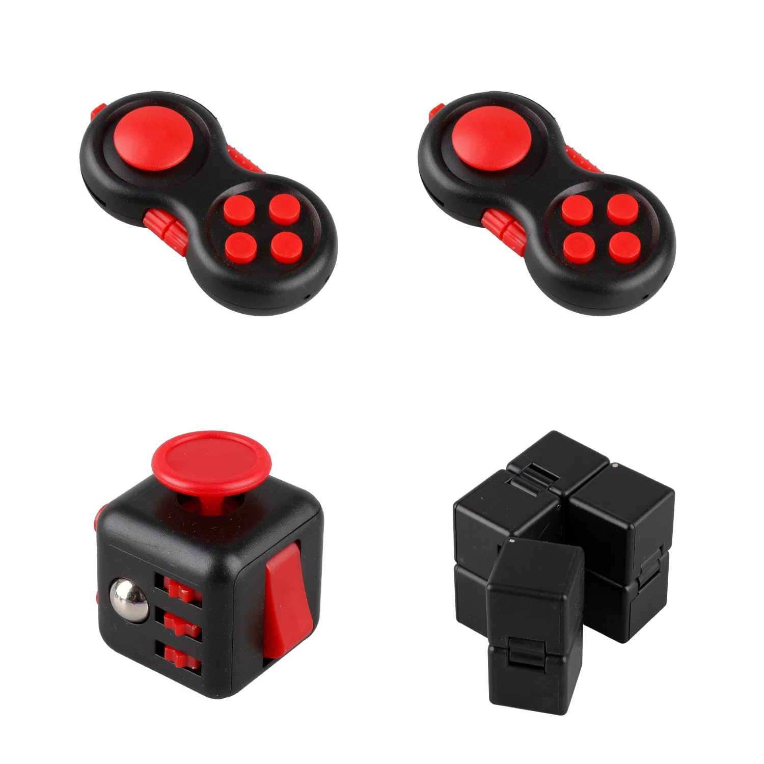 Tabanzhe 4PCS Fidget Stress Reducer Set,Infinity Cube Fidget Cube with 2 Fidget Controllers,Stress Anxiety Relief Fidget Pad Multi Functions Killing Time Finger Cube for Adults