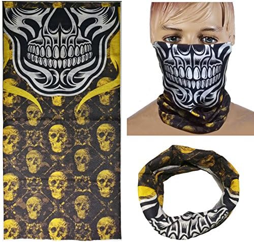 Gold Magic Motorcycle biker Half Skull Face Mask Bicycle Scarf Hood For Women Kids and Cycling motorcycle Hiking Camping Climbing Jogging Multi-function