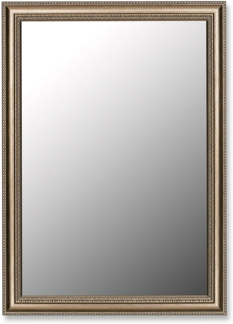 Grecian Beaded Mirror in Silver Size: 16" H x 34" W