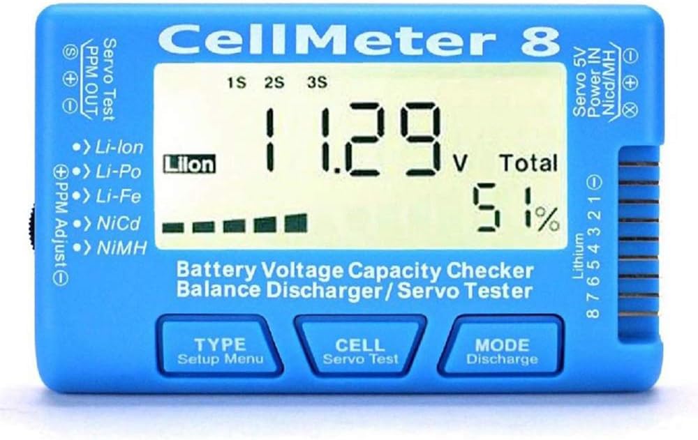 ICQUANZX RC 8 Digital Battery Capacity Checker Servo Tester LCD Backlight for LiPo Life Li-ion NiMH Nicd