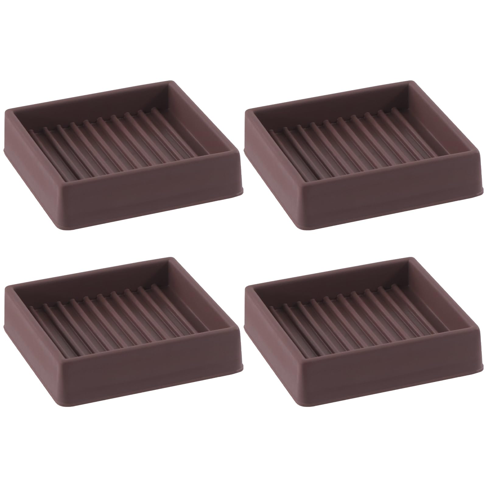 Tanstic 4Pcs 2x2 Square Rubber Furniture Caster Cups with Anti-Sliding Floor Grip Square Rubber Anti Skid Caster Cups Non Slip Furniture Pads for Sofa Bed Chair(Brown)